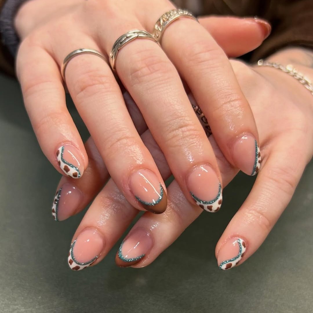 Nails with blue polka dots