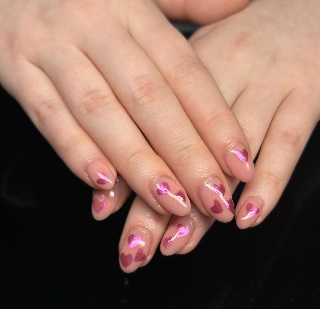Pink heart manicure by Alia